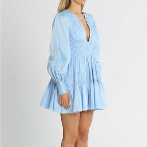 Fallingwater Ruched Cotton Blouson-Sleeve Mini Dress